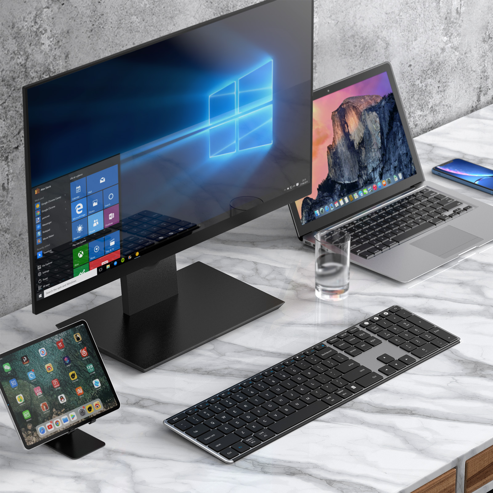 Multi Device Bluetooth Keyboard for Mac OS Windows Ultra Slim Rechargeable Wireless Keyboard for MacBook Pro Air iMac iPad PC