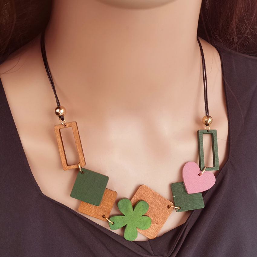 Collar con pechera llamativa para mujer, collares de madera geométricos Vintage, colgantes, decoración para el cuello, nuevos de joyería de: Rodio plateado