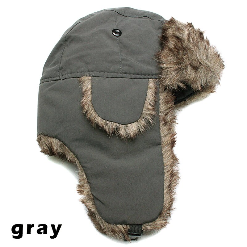 ¡OFERTA de invierno! Gorro de esquí ruso cálido con orejeras de trampero de soldado, sombrero de piel Ushanka hh88: Gris