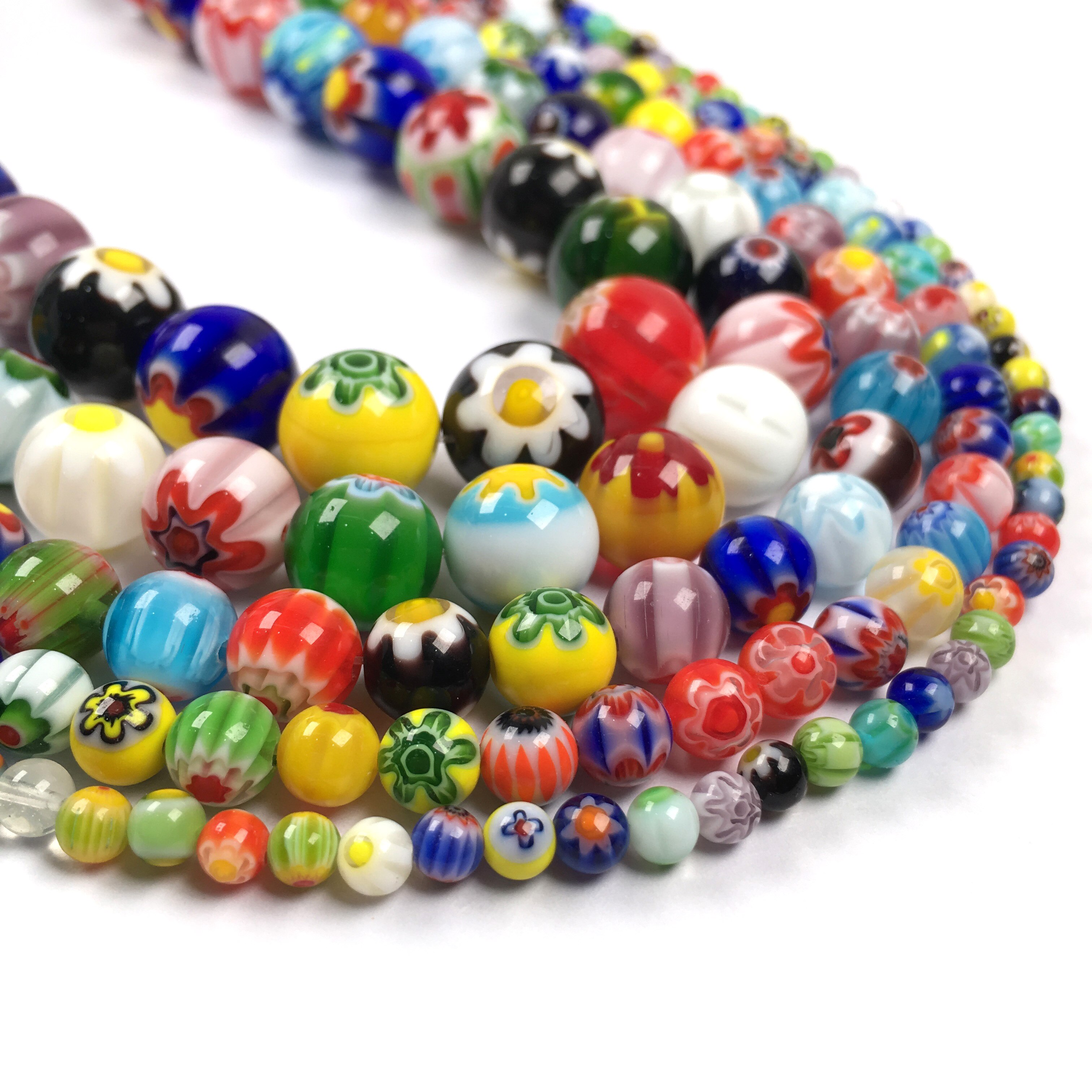 Millefiori kwiatowe paski Lampwork szklane koraliki modny luźne okrągłe odstępnik koraliki dla DIY bransoletka naszyjnik dokonywanie ustaleń biżuterii