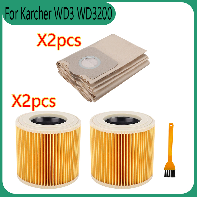 Para Karcher WD3 Premium WD3200 WD 3300 MV3 A2004 A2054 repuestos de aspiradora accesorios bolsa de polvo de repuesto filtro Hepa: Gris claro