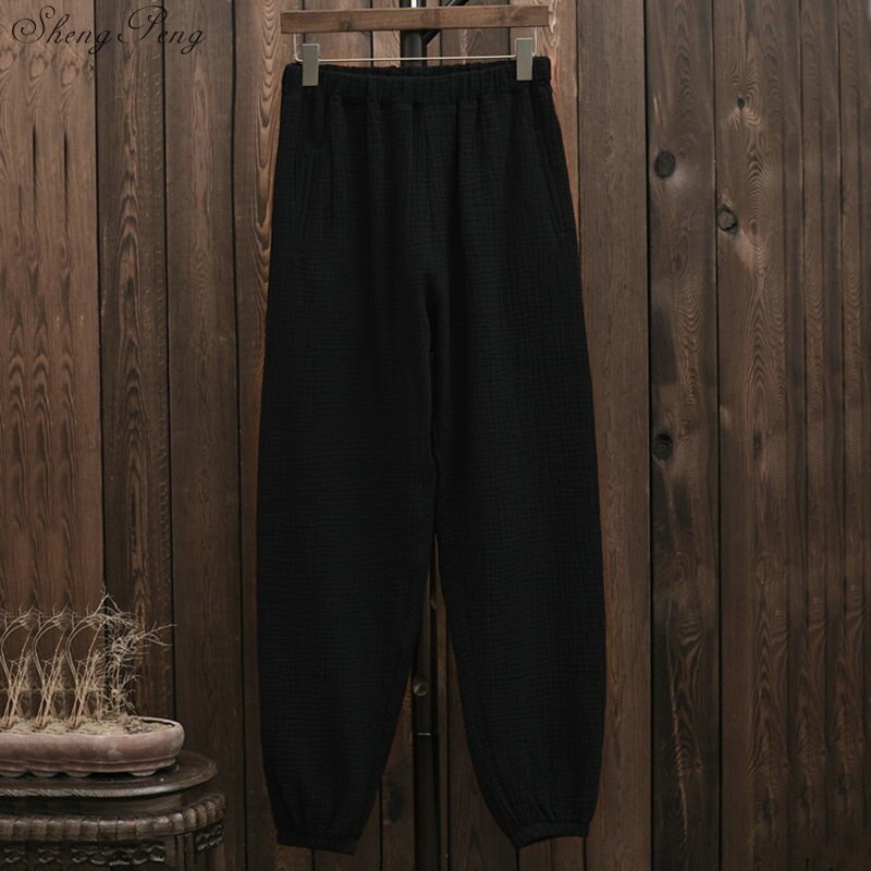 Pantalones bombachos de lino y algodón con cintura elástica para mujer, pantalón informal liso, novedoso, Q799: 1