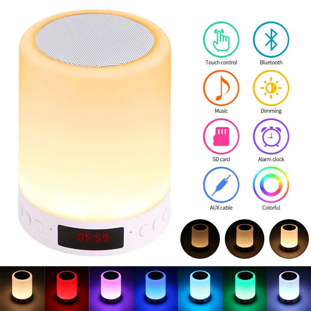 Nachtlampje Met Bluetooth Speaker Draagbare Draadloze Bluetooth Speaker Touch Control Kleur Led Nachtkastje Lamp
