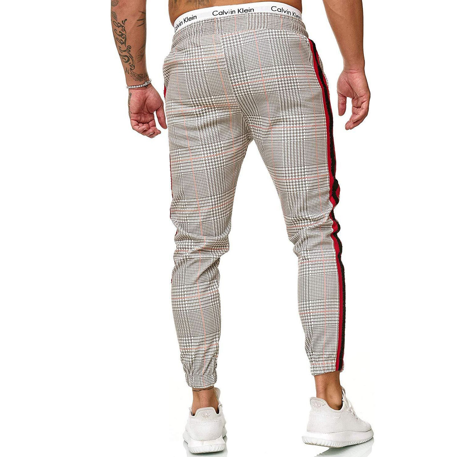 Pantalones deportivos con estampado a cuadros para hombre, pantalón largo de cintura media con cordón y bolsillos, para primavera y otoño