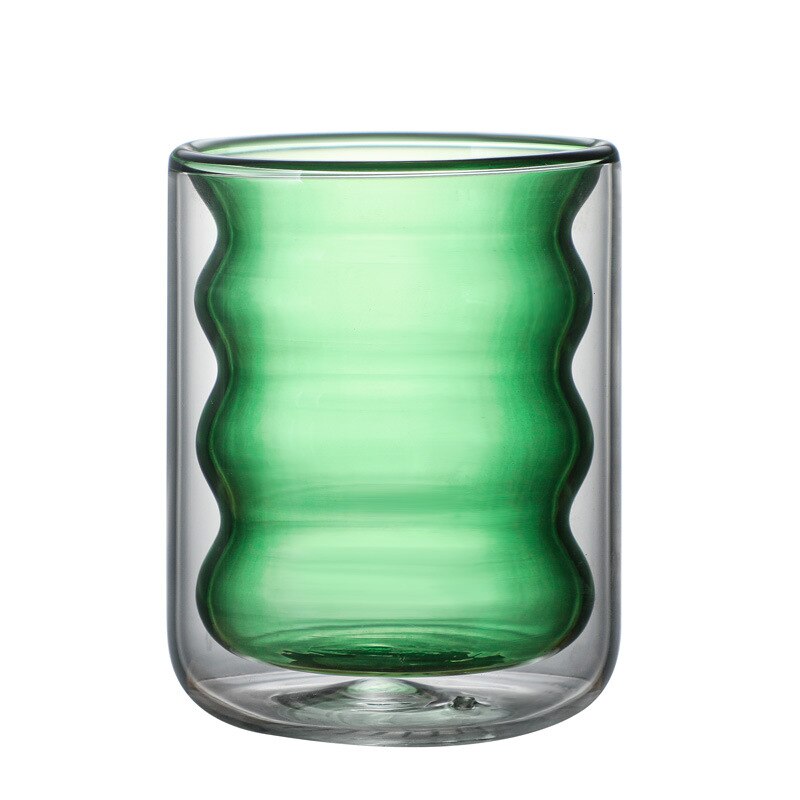 200ml farget glass kaffekopp flerbruks dobbeltlags isolert vinglass whisky vodka bar smakekopp: Grønn innervegg