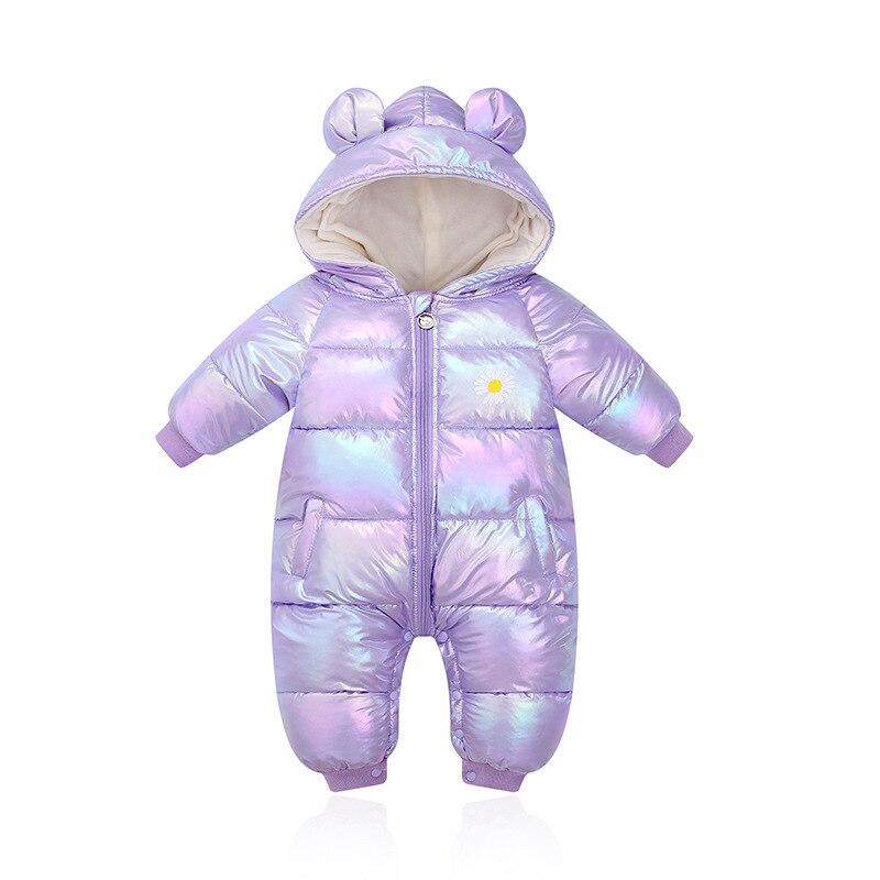 Winter Baby Overalls Newborn Boy Girl Thick Warm Rompers Hooded Jumpsuit Waterproof Snowsuit Winter Baby Clothes: Lavender / 90