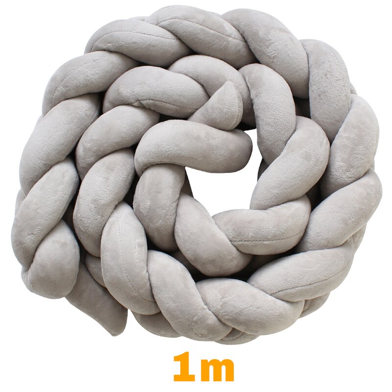200 cm Lengte Baby Bed Bumper Pure Kleur Weven Pluche Babybedje Protector Voor Pasgeborenen Baby Kamer Decoratie: Gray 1m