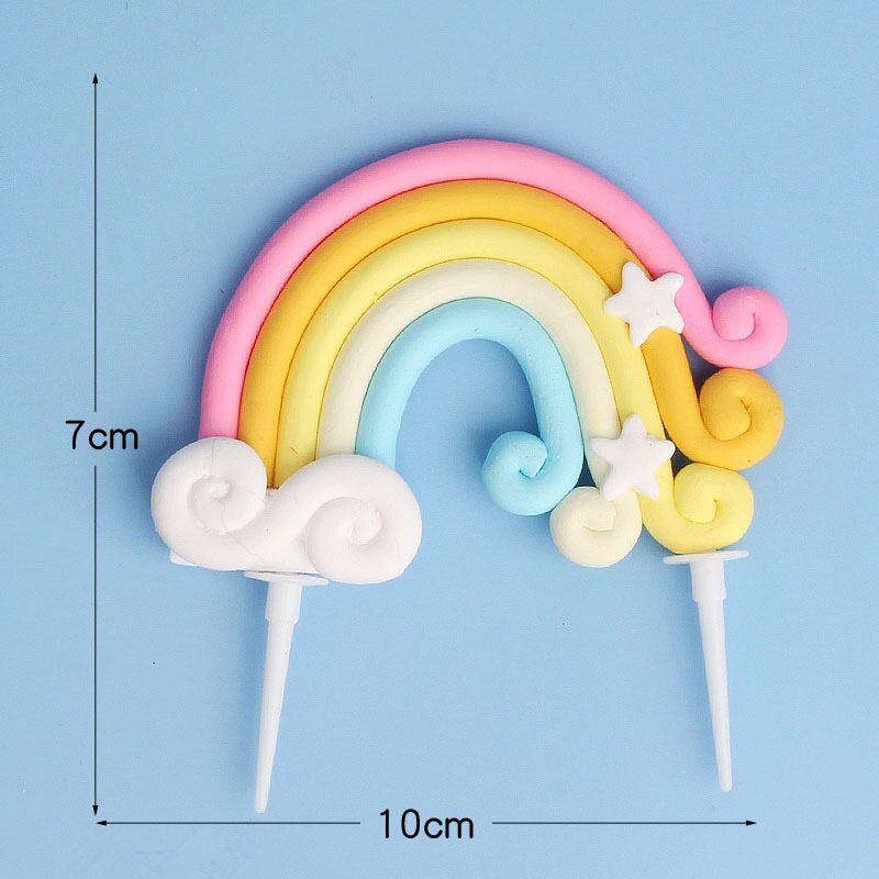 1pc Large Polymer clay Rainbow Cloud Cake Topper Birthday Party Wedding Cake Decorations Baby Shower Party Bake Flags
