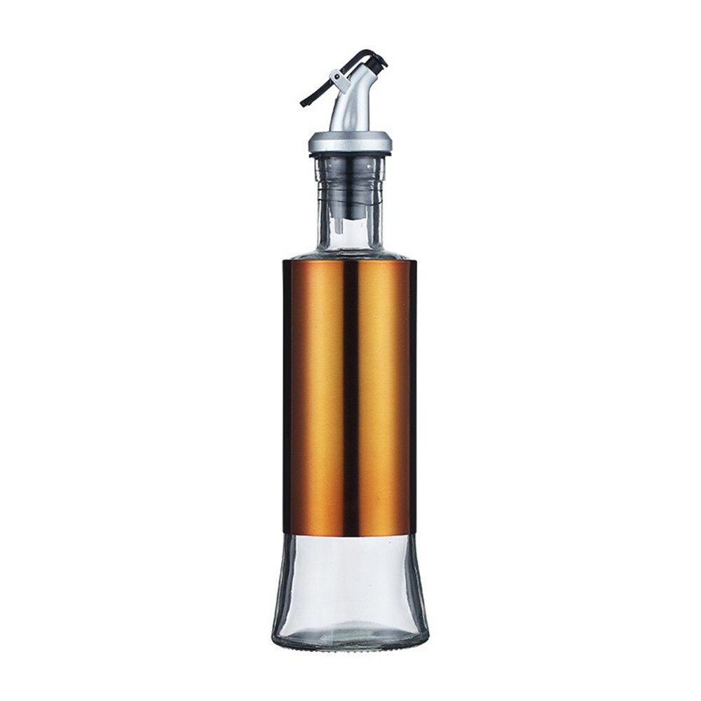 Stainless steel glass oil pot oil bottle vinegar pot kitchen oil tank pot leak-proof large soy sauce vinegar seasoning bottle: Yellow 500ml