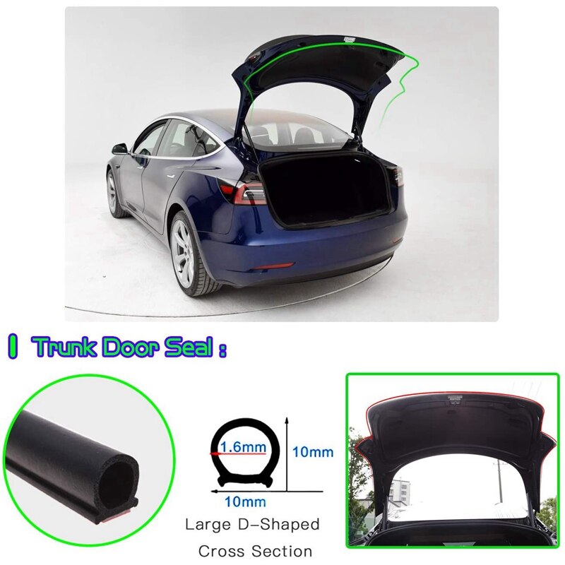 Kit de sellado de puerta de 2 uds, cubierta de motor y puerta de maletero, goma insonorizada, borrador de viento, juego de reducción de ruido para Tesla Model 3