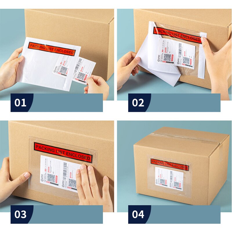 100Pcs 7 Sizes PACKAGING LIST Plastic Bag Invoice Slip Enclosed Packing Envelope Clear Logistics Pouches Waterproof Bag