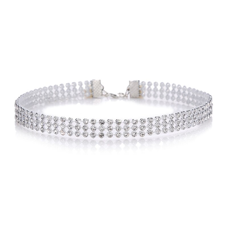 Rhinestone crystal choker halskæder til kvinder hvid farve kæde punk gotiske chokers halskæde kvindelige bryllupsfest smykker: Hvid -1cm