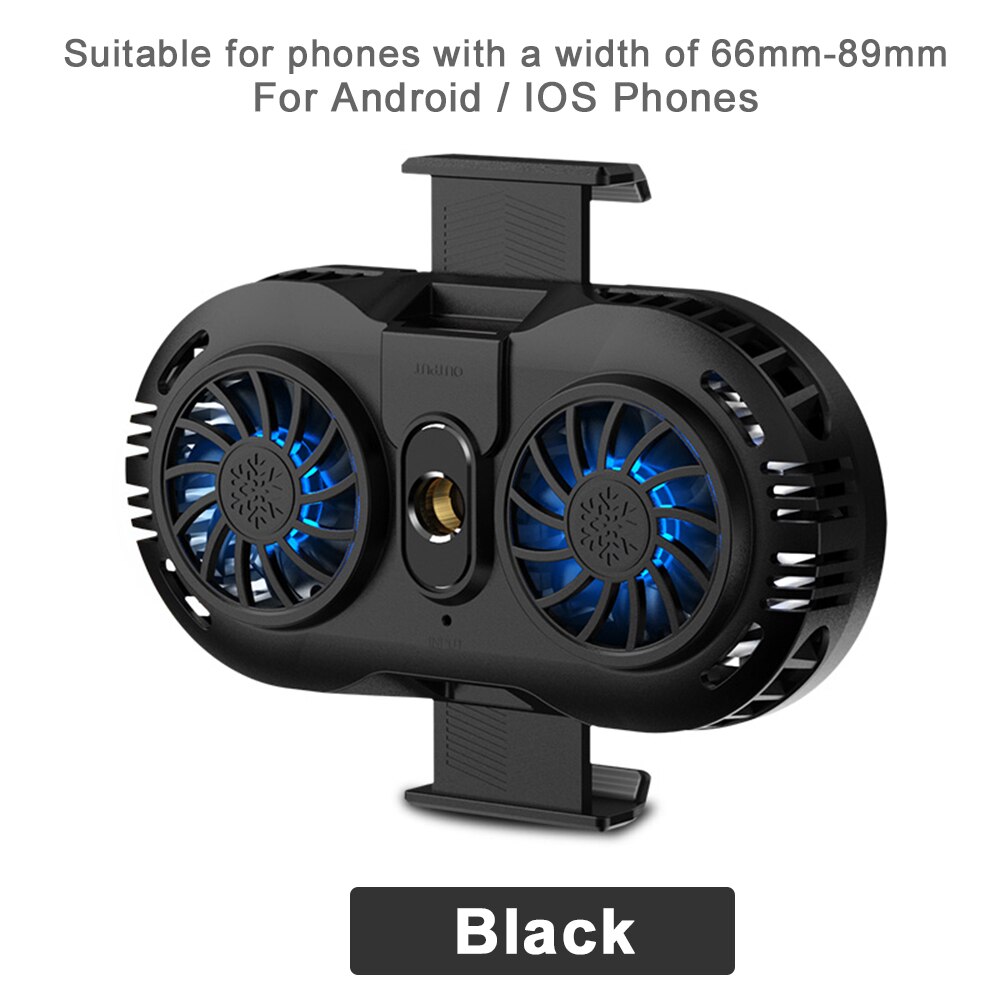 Mobile Phone Live Broadcast Dual Cooler USB Cooling Fan USB Radiator For iPhone 12 Samsung For Black Shark 4 Phones Accessories: Black