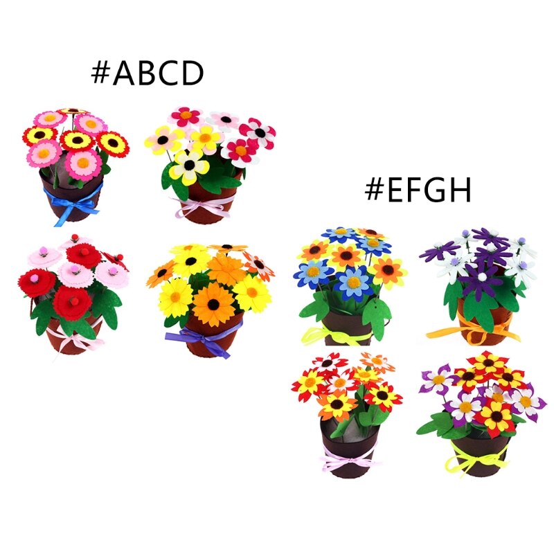 Kit de bricolage de fleurs en pot pour enfants, ensemble de couture artisanale en feutre pour enfants, de fête d&#39;anniversaire, 4 paquets