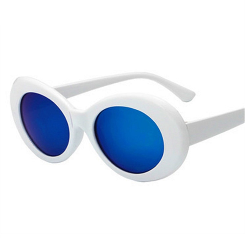 Yooske clout beskyttelsesbriller nirvana kurt cobain runde solbriller til kvinder mænd mærke briller retro solbriller  uv400 briller: Hvidblå