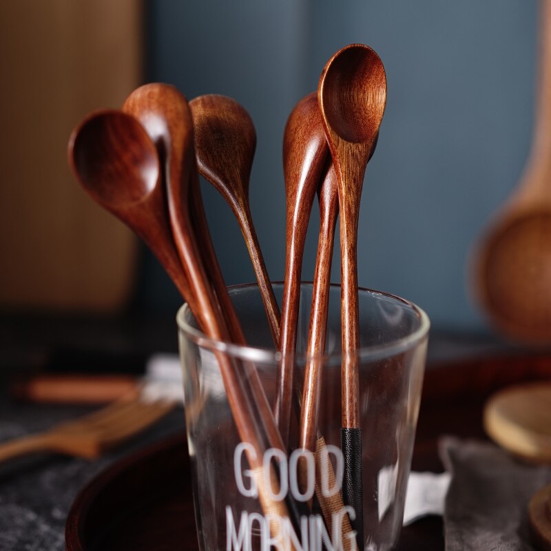 Træ mælk honning suppe ske massivt træ service lang håndtag teske røre stick kaffe ske køkken tilbehør