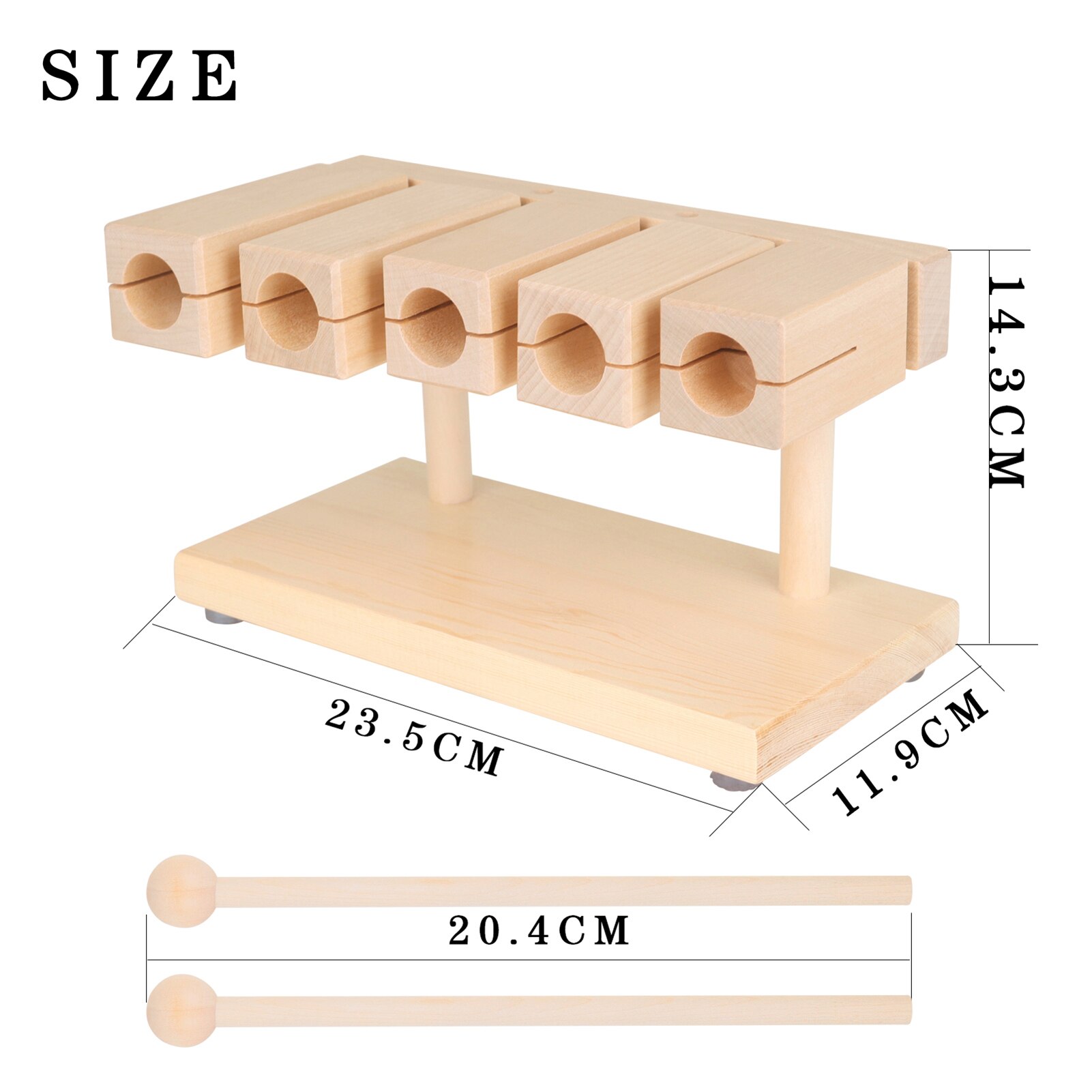 Bloque de percusión de madera, instrumento Musical de 5 tonos de arce sólido con mazo para Yoga, educación preescolar