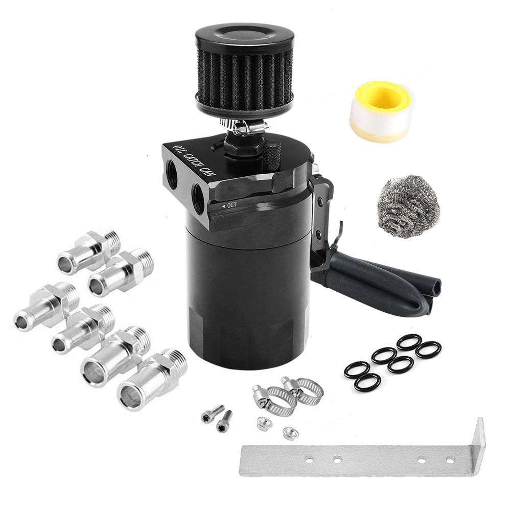 Car Baffled Oil Catch Can Reservoir Tank with Air Filter Breather Baffled Aluminum Fittings Oil Dipstick Hole Breathable Kettle: army green