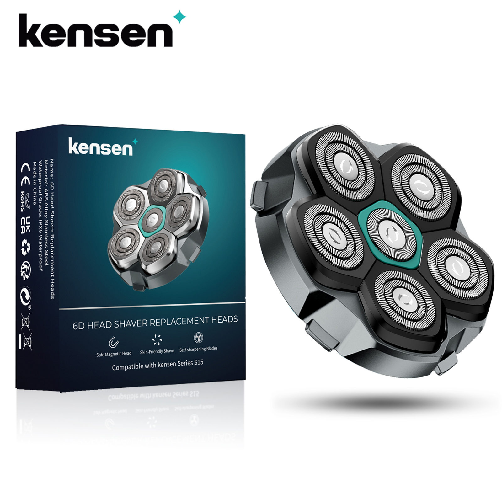 Cuchilla reemplazable KENSEN para afeitadora de cabeza S15, cabezal de afeitar magnético 6D, hoja de afeitar de acero inoxidable resistente al agua para cortador de FK-8750