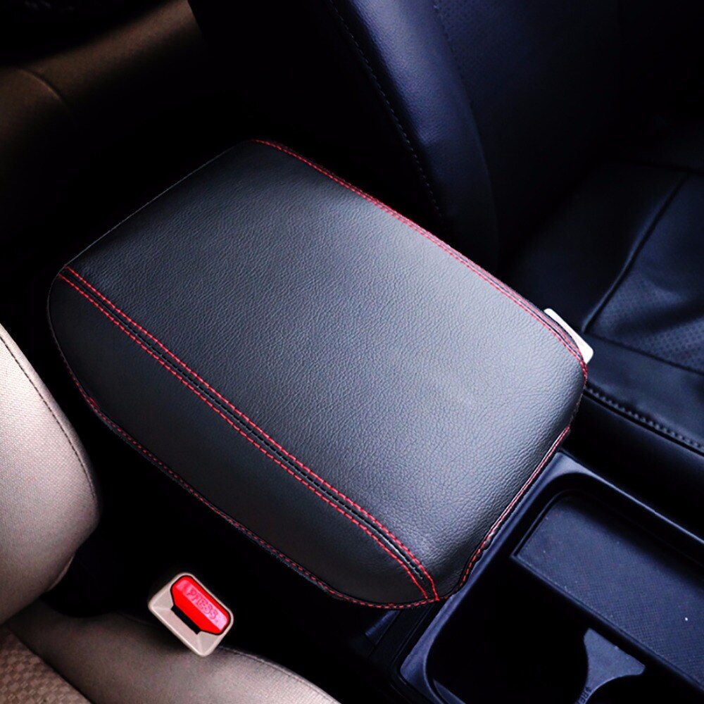 Car Armrest Cover For CRV PU Leather Red/Black Stitches Car Armrest Central Console Cover For Honda CRV