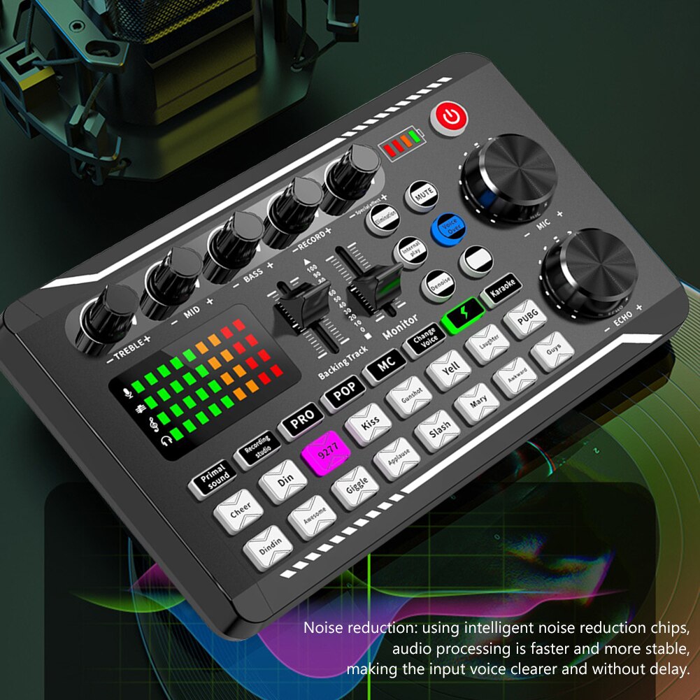 F998 Bluetooth-Compatible Sound Card Studio Record Phone Live Audio Mixer Colorful Multi-Function Live Singing Equipment