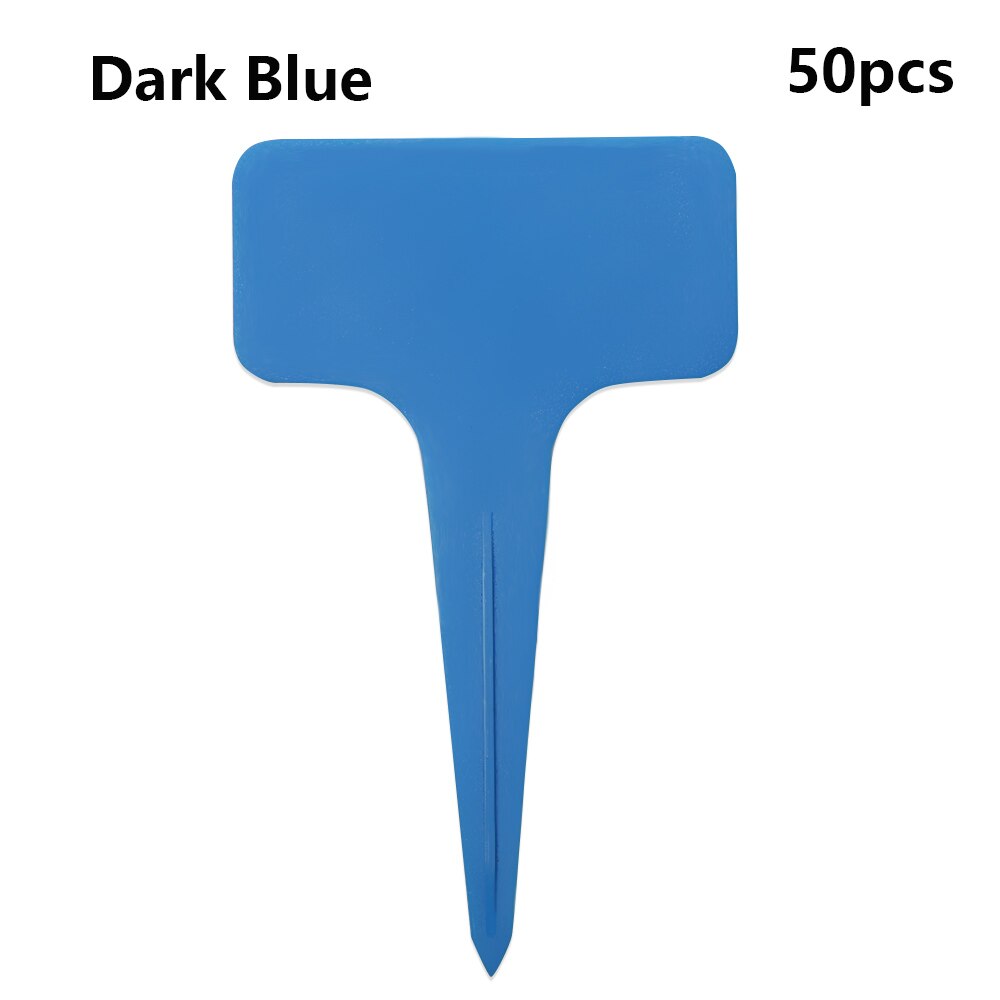 50PCS/Pack Reusable Plastic Garden Tools Farm Seedling Mark Plant Tag T-shape Flower Sign Plate Gardening Labels: dark blue