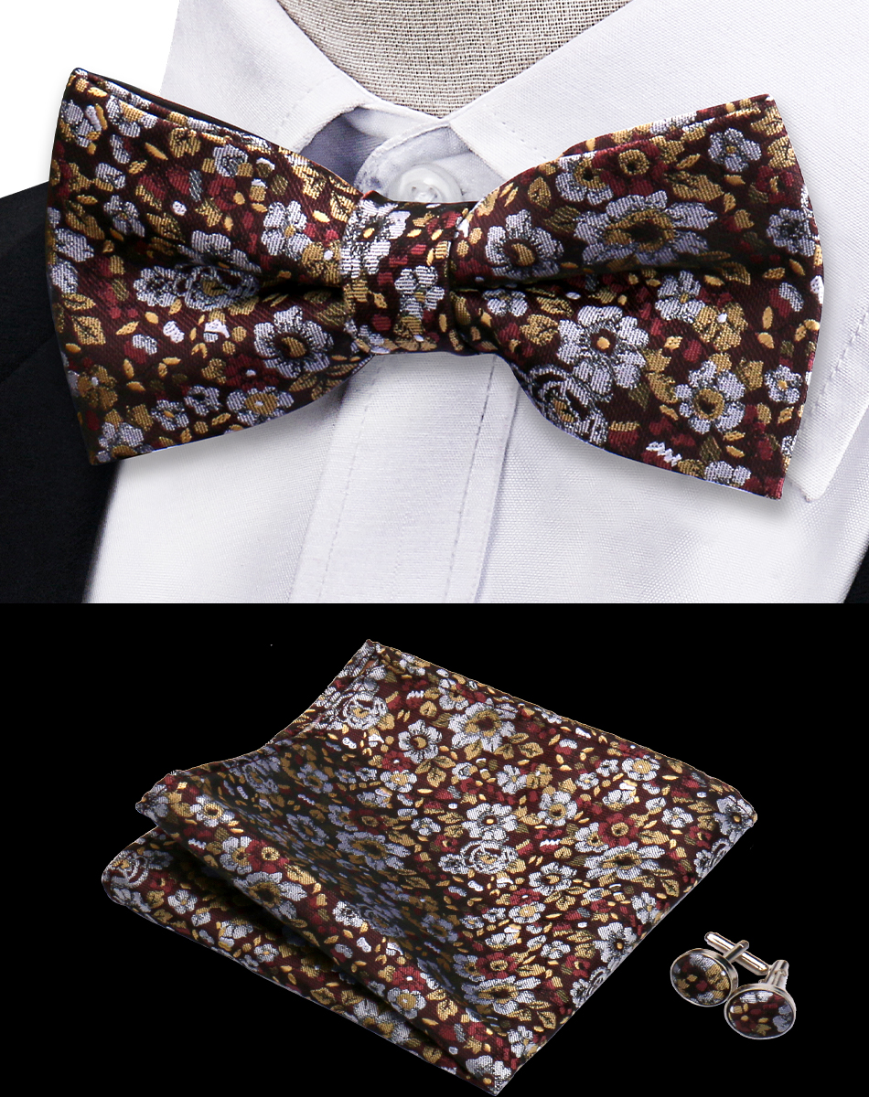 Conjunto de 3 piezas de pajarita, pañuelo, gemelos, conjunto para camisas de hombre, ajuste de negocios, boda, mariposa, Paisley, bolsillo, pajarita cuadrada para hombre: Rojo coral