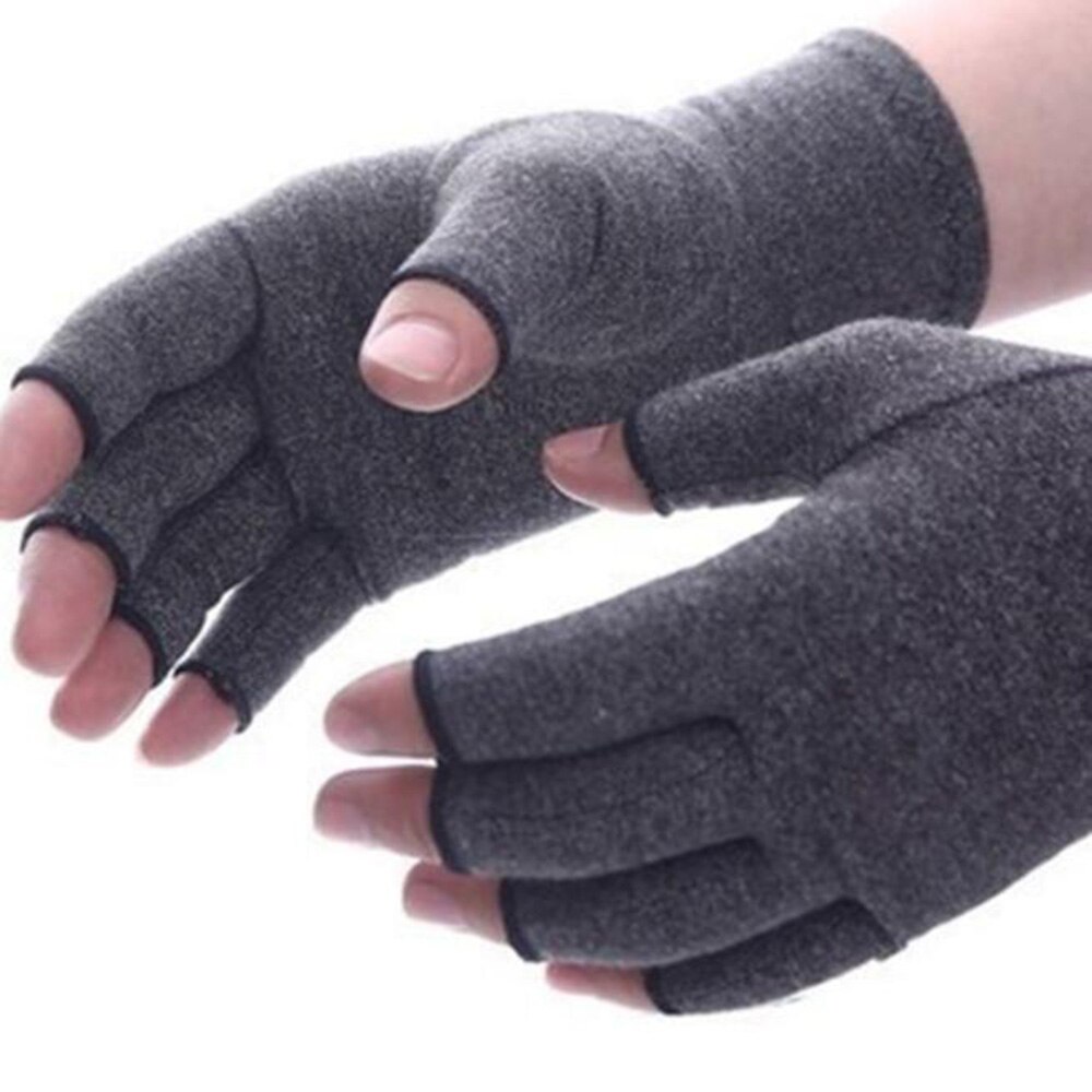 1 par kompressionshandskar i bomull, halvfinger, grå, damer och män, elastiska handskar för ledtryckslindring, hälsovård, armband