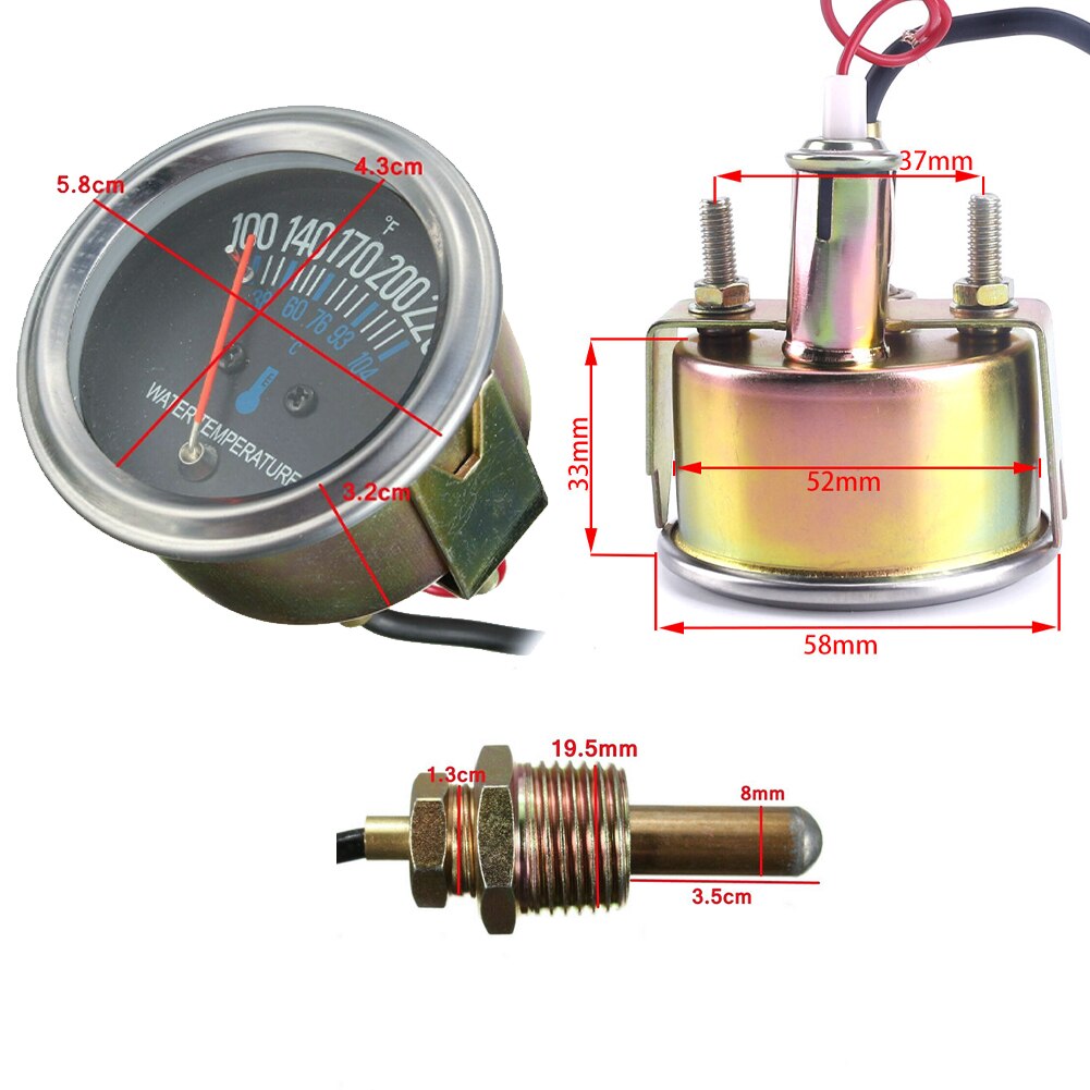 Motor Meter Auto Dc 12V Mechanische 38-104 ℃ 52Mm Pointer Universele Ronde Auto Geel Licht Water temperatuur Gauge Instrument