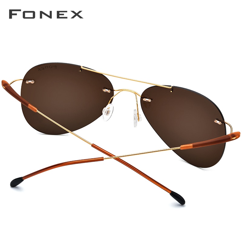 Fonex titanium legering  tr90 kantløse solbriller mænd kvinder pilot aviation polariserede solbriller til mænd skruefri stelløs 851