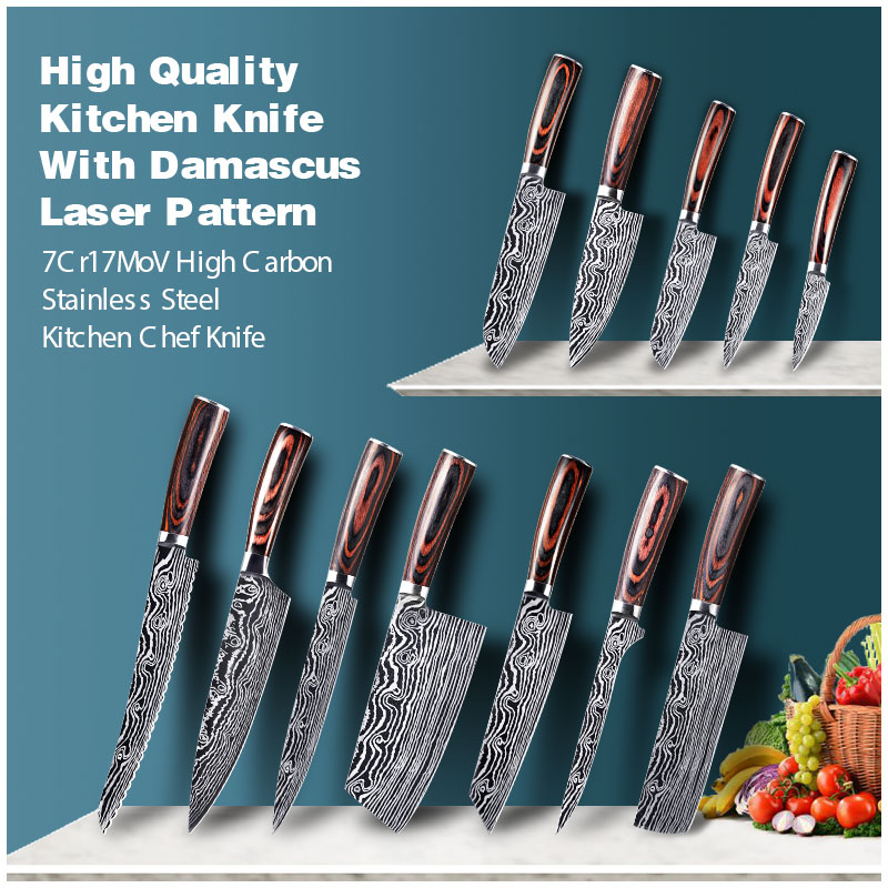 1806D1 8'' küche Messer-Set Utility kochmesser Sharp 5'' Cleaver Santoku Brot Messer Sharp küche werkzeuge