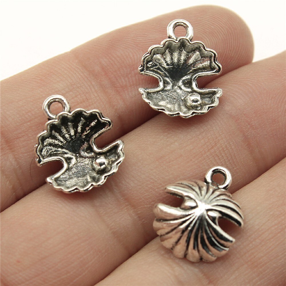 Abalorios de conchas y conchas de Color plateado antiguo, 20 piezas, para fabricación de joyas: 15x12x6mm-Silver