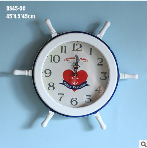 Nautical Wood Wall clock Mediterranean style Wall clock Antique old helmsman Wooden handicraft ornaments Digital pendulum clock: 4