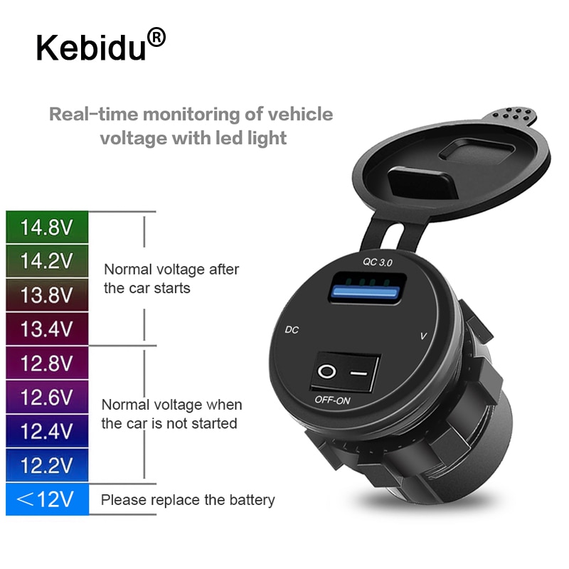 kebidu 12-24V QC3.0 Fast Single USB Car Charge Cigarette Lighter Splitter Charger Adapter Socket for Car Truck Motorcycle