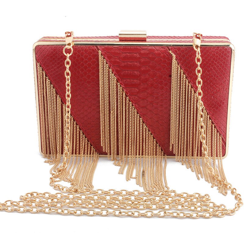 Frauen Quaste Kupplung Abend Taschen Kette Schulter Bote Tasche Krokodil Leder Geldbörse Abend Taschen Für Hochzeit Tasche: rot