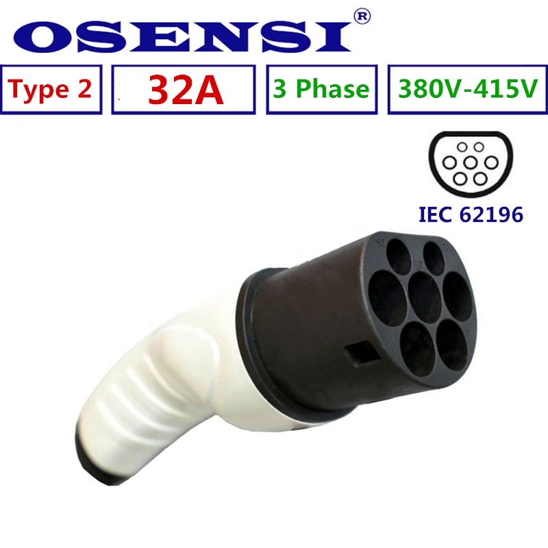 Cargador de coche eléctrico con enchufe EVSE, estación de carga estándar Mennekes Tipo 2 EV, conector macho de 62196 V-380V, 32A, 3 fases IEC 415 EVSE