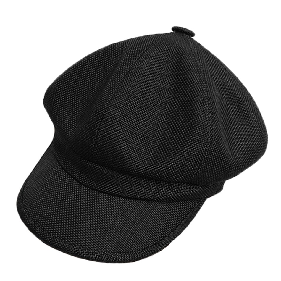 Hoaree 100%  linned nyhedsdreng hue kvinder ottekantet hue hat hvid baret hætter damer sommermaler kvindelige vintage bager dreng hat: Sort