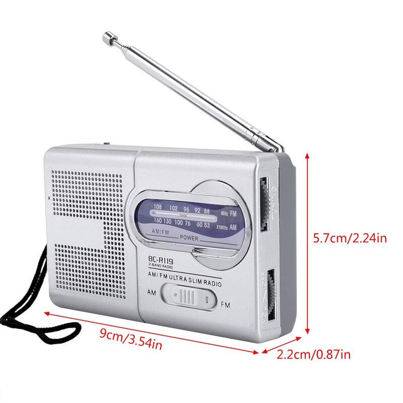 Radio FM portátil con batería para deportes al aire libre, Mini receptor de altavoz AM/FM de bolsillo con Transistor de antena telescópica