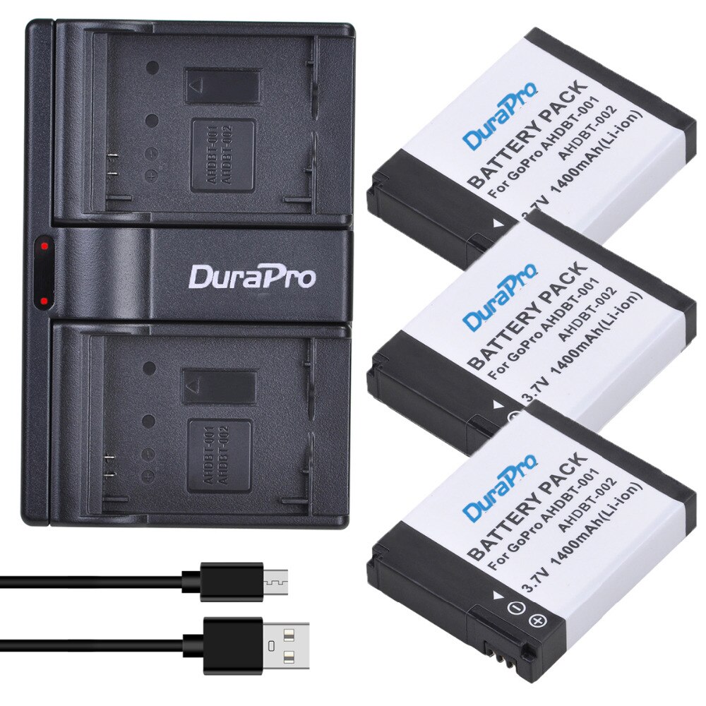 Batterie Li-ion pour GoPro HD Hero 1/2/Hero1/Hero2, 1400mAH, AHDBT-001, AHDBT-002, AHDBT 001 002, pour sports motorisés, Surf en plein air, 960: 3 Battery 1 charger