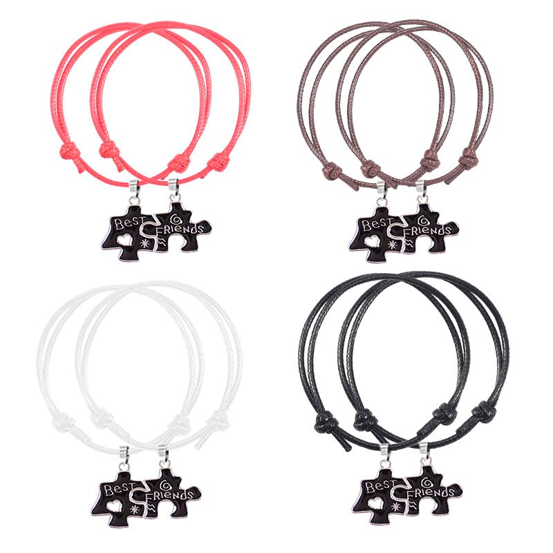 2020 moda ajustável trançado casal pulseira 2-piece conjunto melhor amigo criativo corda de couro valentine pulseira de jóias