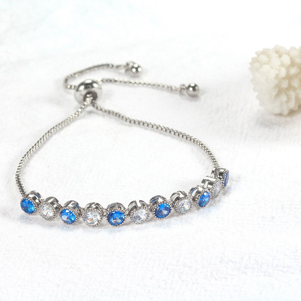 Women The Summer Blue White Color Austrian Royal Blue Bracelets Women Jewelry Round Cz Bracelet