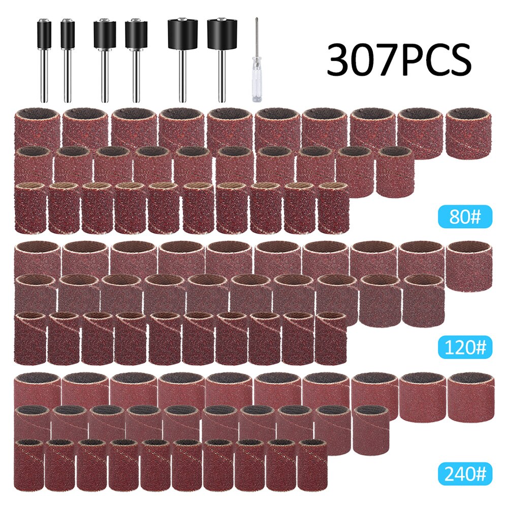 384pcs Drum Sanding Kit 80# 120# 180# Nail Drill Bits Abrasive Tools Sanding Band Polish Dremel Sandpaper Shank Rotary Tools: 307pcs