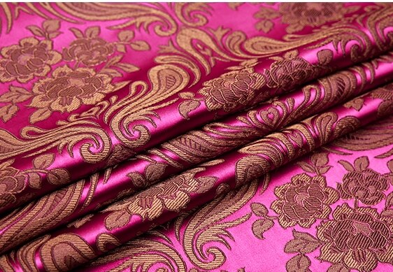 Brokade stof cheongsam og kimono materiale satin stof til syning diy: Blommerød