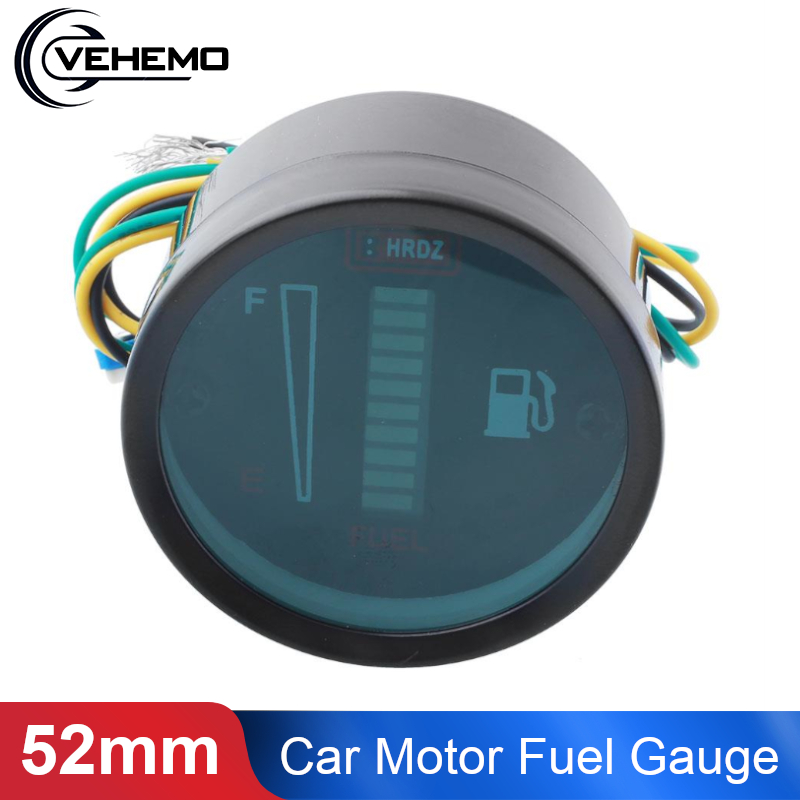 12V/24V Universal Motor Motorcycle 52mm Fuel Meter LED Digital Light Display Car Motorcycle Fuel Level Meter Gauge