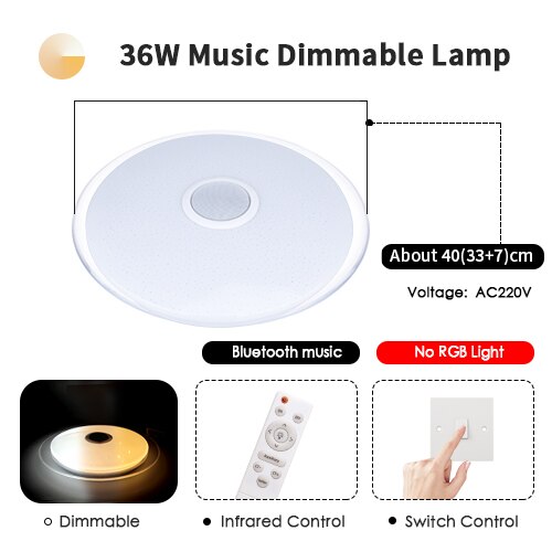 LED Ceiling Light Bluetooth RGB Smart Music Dimmable Lamp AC 220V 240V Living Room Home Decor Party 36W 40W APP Remote Control: 3colors--RT-BT-40cm