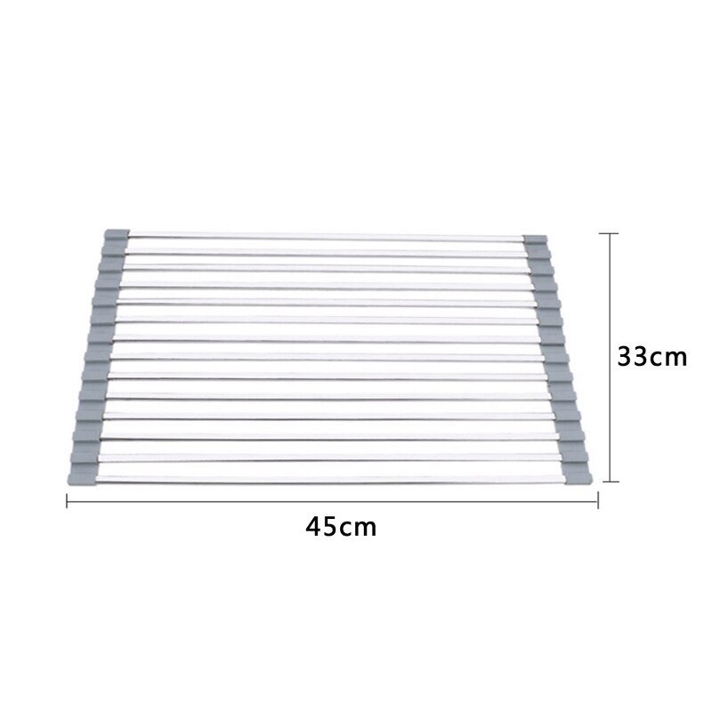 Dish Drying Rack Multi-Use Kitchen Drying Rack Over Sink Foldable Fruit Vegetable Meat Organizer Tray Drainer: gray 45x33cm
