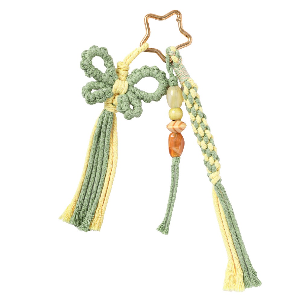 Chaveiro Artesanal de Moda, Estilo Campestre, Trançado com Borla e Flor, Pingente para Bolsa de Presente e Chaves de Carro: Preto