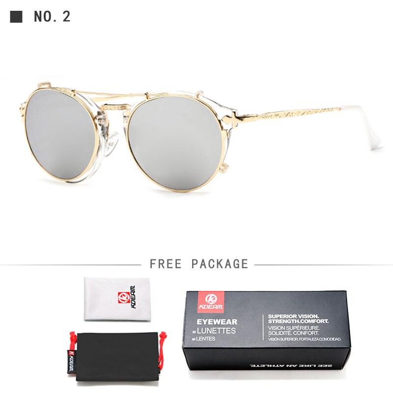 Kdeam Steampunk Clip Op Zonnebril Mannen Ronde Zonnebril Vrouwen Barokke Gesneden Benen All-Matching Size Met Doos: C2