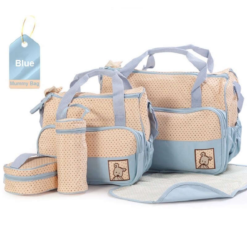 5 unids/set bolsa para pañales de cochecito mami bolsa de gran capacidad bolso de pañales cambiando Pad para el cuidado del bebé con 8 colores: Blue