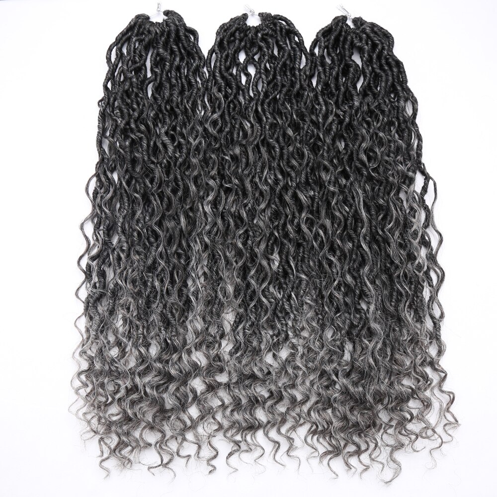 Goddess Locs Crochet Hair Faux Locs Wavy Crochet Curly Hair Faix Locs Crochet with Curly Ends River Curls Crochet Hair: T1B-GREY